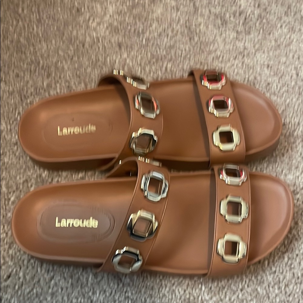 Larroude Brown Slide Sandals